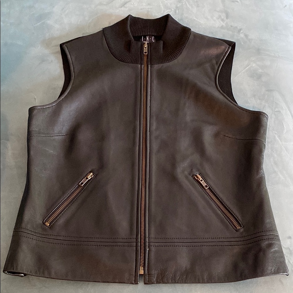 INC International Concepts Black Leather Vest